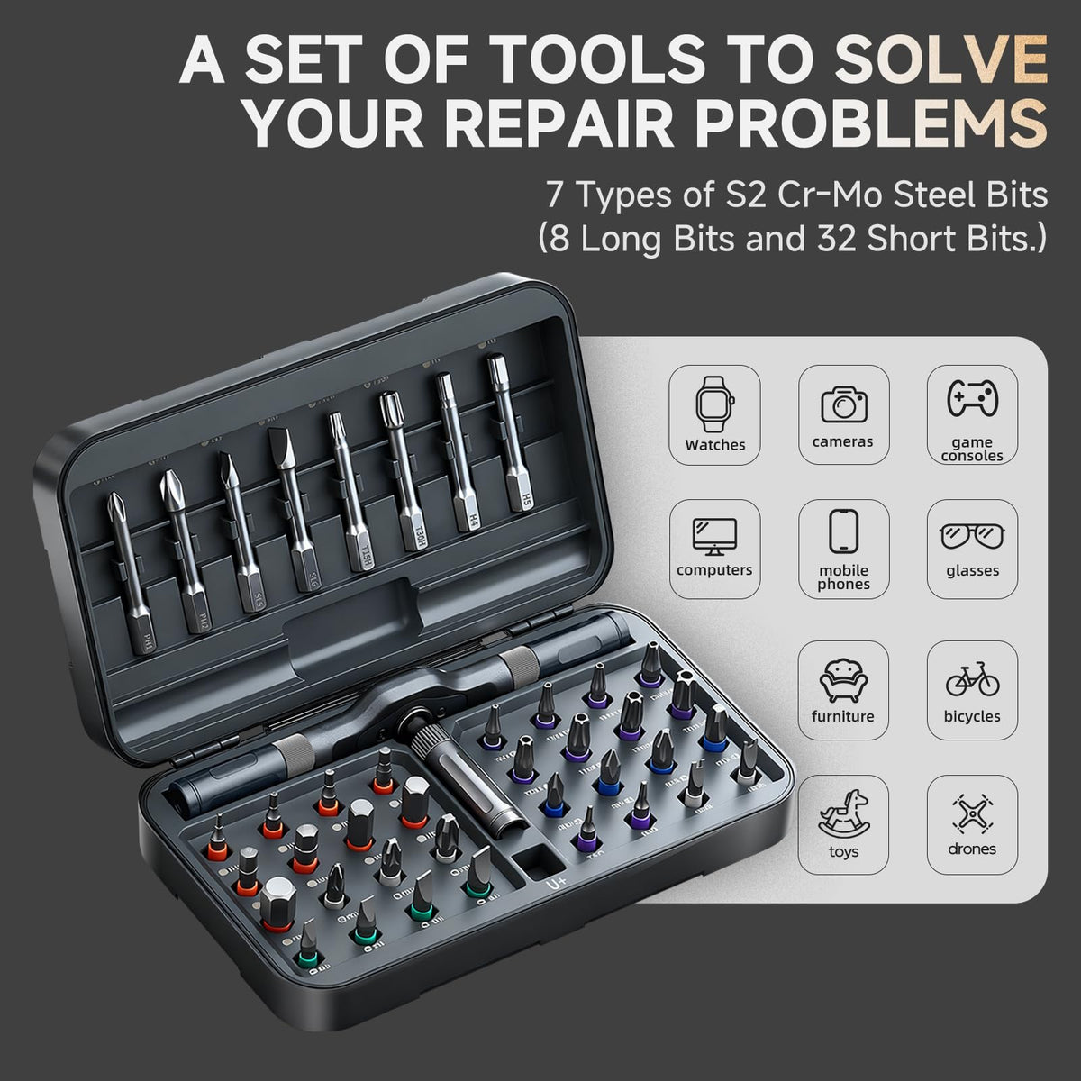 42 in 1 Magnetic Screwdriver Set, DIY Ratchet Screwdriver Set, Multi Bit Screw Drive with Storage Case, Portable Compact Repair Tool Kit for Gifts, Furniture, Computer, Bicycle
