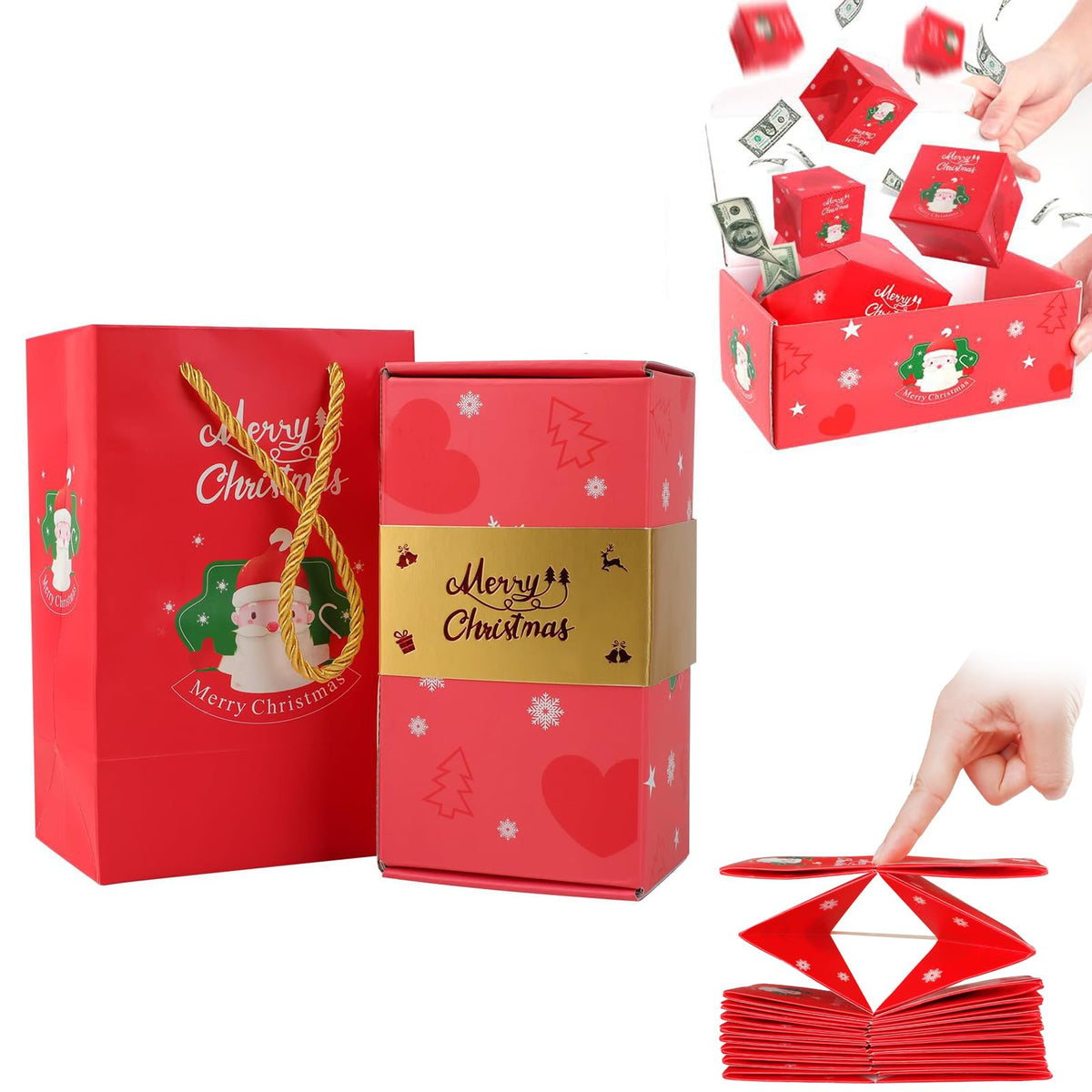 Surprise Gift Box Pop-Up Explosion for Christmas, Birthday, Anniversary & New Year (10 Red Boxes)