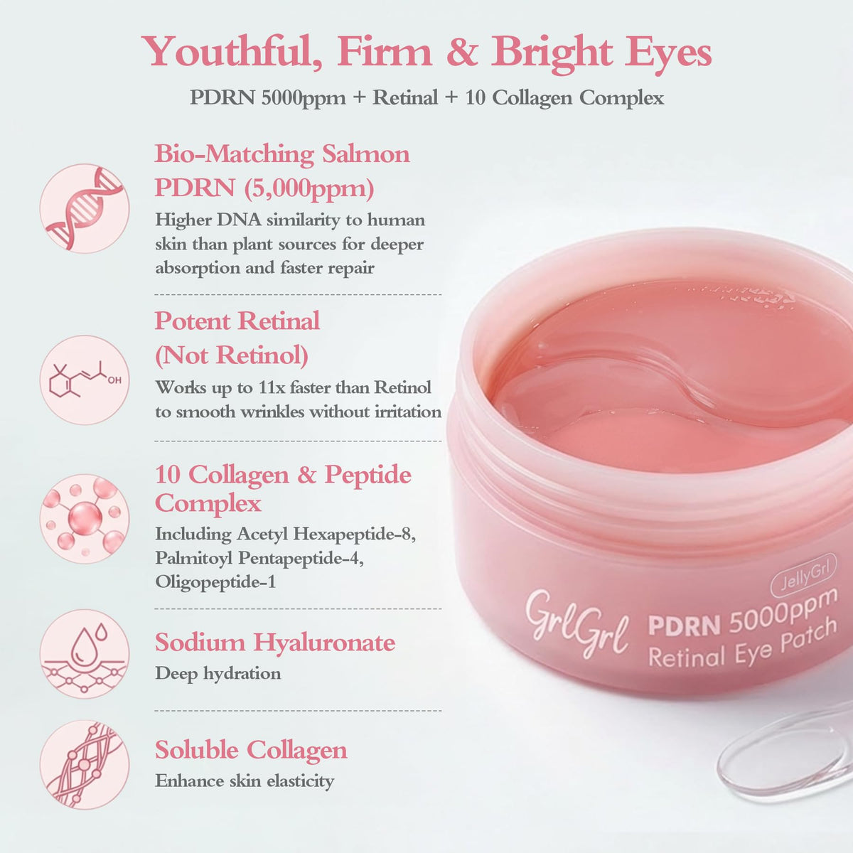 PDRN Eye Patches 5000ppm, Anti Smile Line & Wrinkle Under Eye Patches, Salmon DNA & Retinal Eye Mask for Puffy Eyes & Dark Circles, Eye Gels with Collagen & Peptides, Mothers Day Gifts for Mom, 60 Pcs