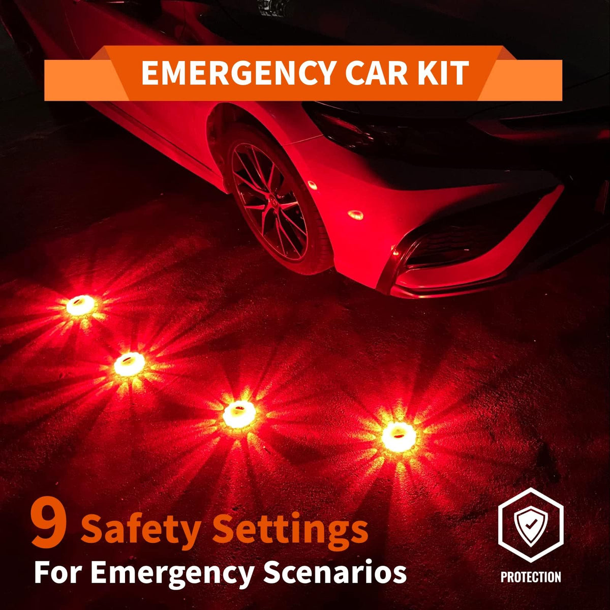 Markstor Led Road Flares 4 Pack LED Flares Emergency Kit, USB Recharge Amber LED Flares Warning Light with Magnetic, Roadside Safety Disc Flares Kit with Breaker,Whistle for Vehicle (4 Pack Parts)