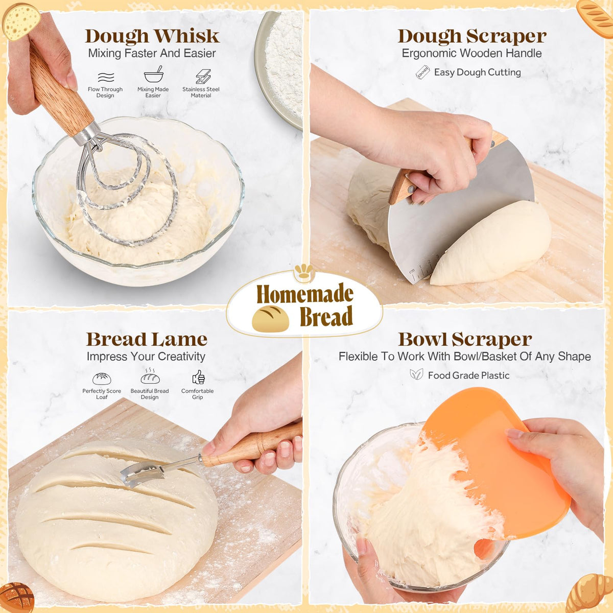 Sourdough Bread Baking Supplies, Sourdough Starter Kit, Bread Proofing Basket, Bread Making Tools Kit, Sour Dough Kit Tools, Sourdough Proofing Basket, Sourdough Kit Gifts for Bakers Women Wife Mom
