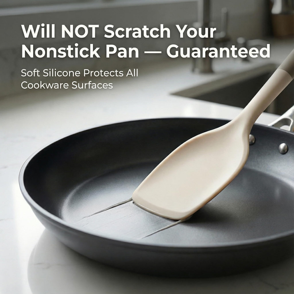 Nexhank Silicone Kitchen Utensils Set, 6-Piece NON-PLASTIC 500°F Heat-Resistant BPA-Free Dishwasher Safe Cooking Tools with Upgraded Spatula,Turner Ladle Skimmer Pasta Fork Scraper, Cream White &Mocha