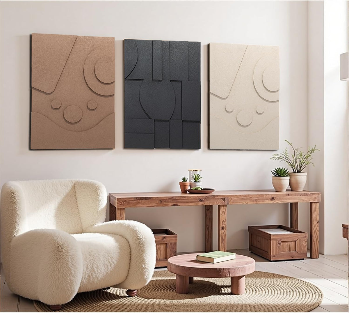 OIUYTOH 3D Textured Abstract Wall Art - Modern Black & Beige Geometric Design | 24x36 Inch Decor for Living Room, Dining Room, Bedroom, Office