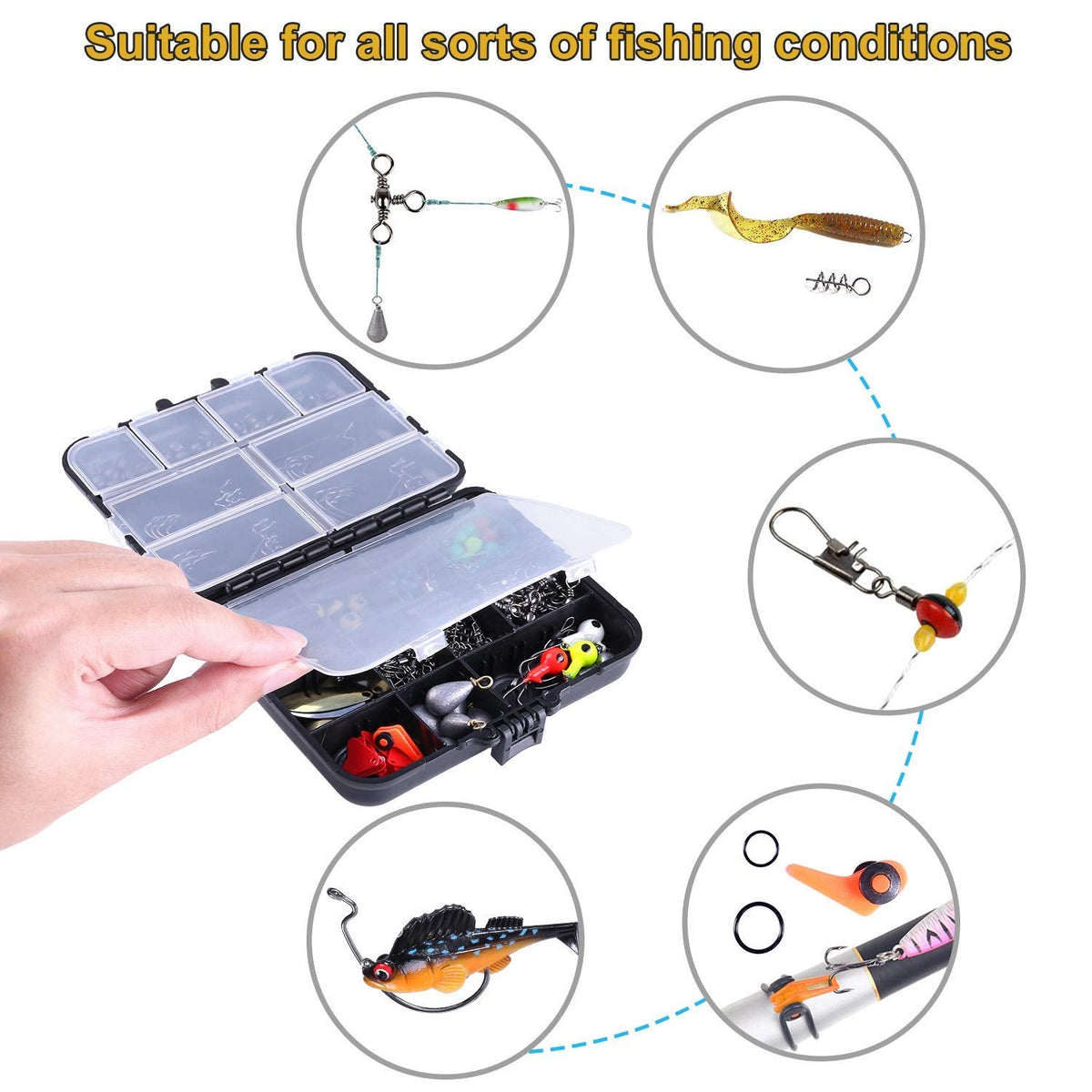 TOPFORT 187/343pcs Fishing Accessories Kit, Organized Fishing Tackle Box with Tackle Included, Hooks, Weights Sinkers, Fishing Gear and Equipment, Gift for Men