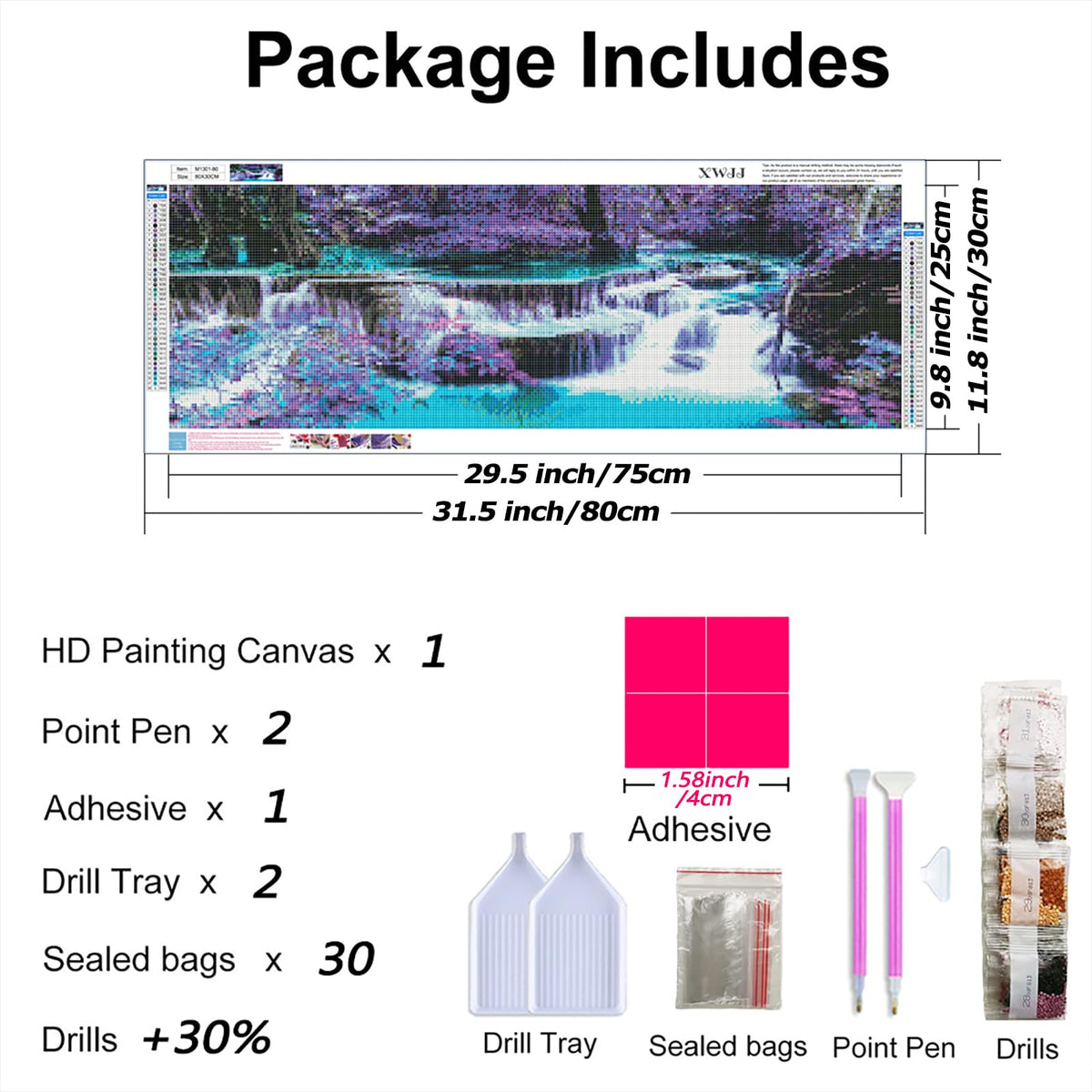 DIY 5D Diamond Painting Kits for Adults Waterfall Embroidery Full Round Drill Large Size(31.5x11.8 inch) Diamond Crystal Gem Arts Painting Craft for Home Wall Decor