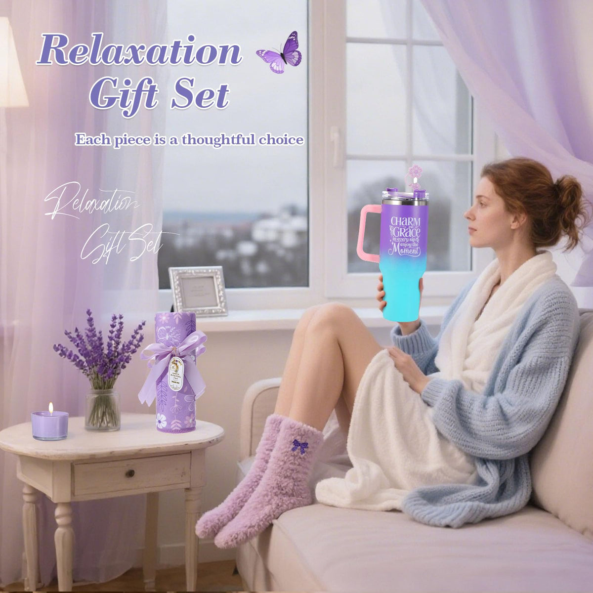 Lavender Mothers' Day gift for Mom, Birthday Gifts for Women Self Care Gifts Get Well Soon Gifts, Relaxing Spa Gift Basket Care Package Gifts Box Thank You Gift for Mom Wife Girlfriend Friends Sisters