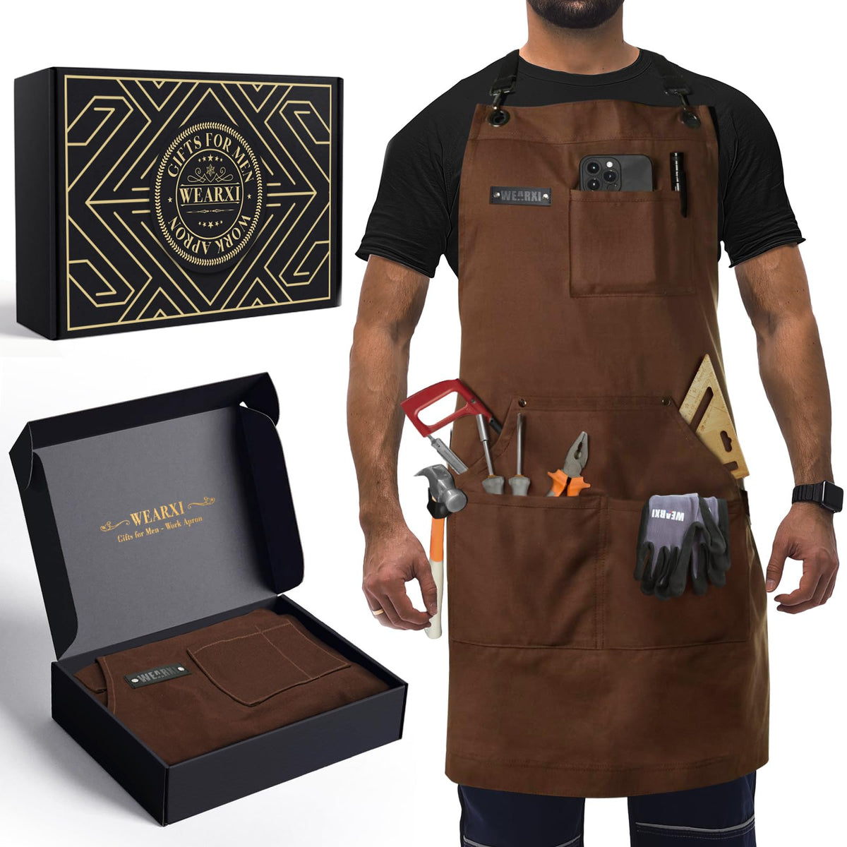 WEARXI Aprons for Men, Woodworking Apron with Tool Pockets, Canvas Work Apron for Woodworkers, Mechanics, Blacksmiths, Carpenters S-XXXL, Mens Aprons Gifts for Dad, Gifts for Father Day, Dad Gifts