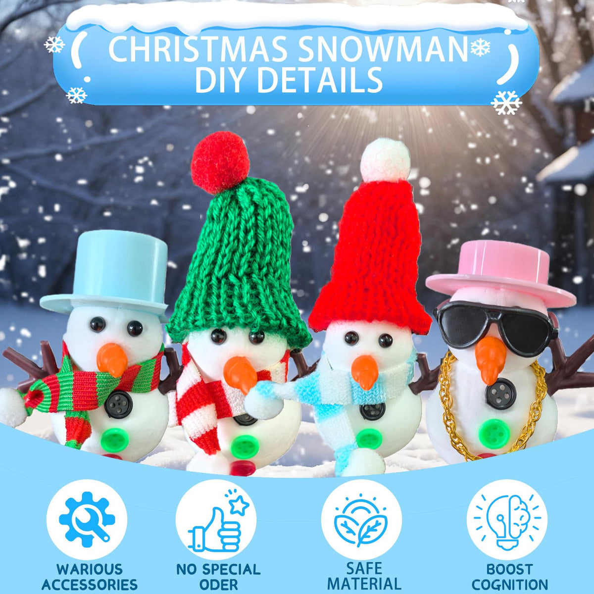 BEIGUO Christmas Crafts 4 Pack Colorful Balls with Modeling Clay Snowman DIY Kit for Kids Boys Girls Christmas Stocking Stuffers Gifts