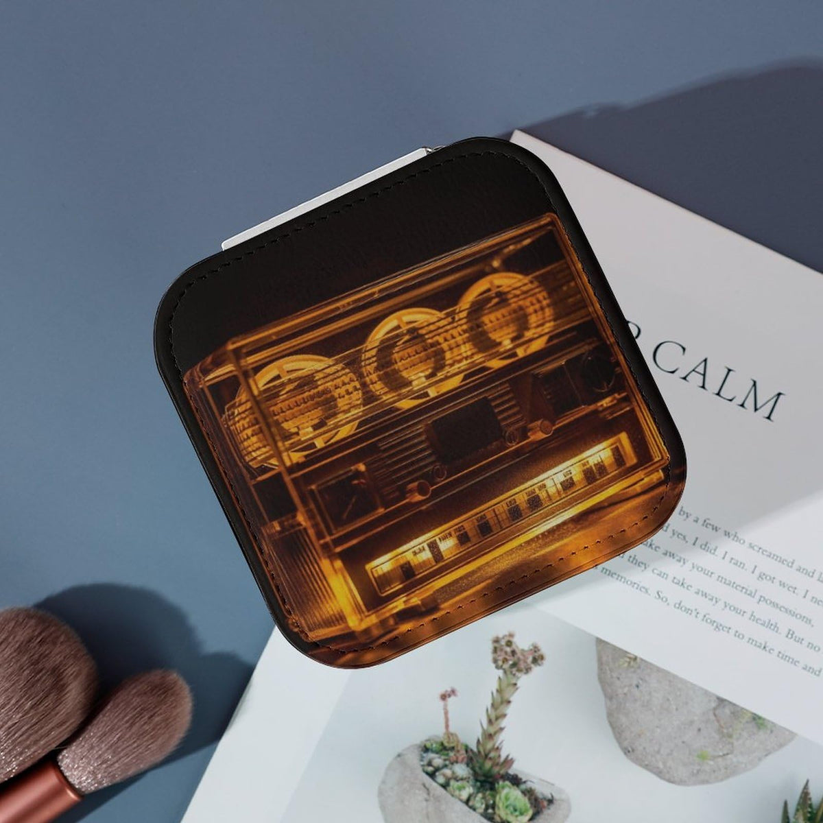 QWJKM Illuminated Audio Tape Jewelry Box for Women Travel Jewelry Case Portable Jewelry Case Organizer Small Leather Jewelry Storage Boxes for Rings Necklaces Bracelet Gift