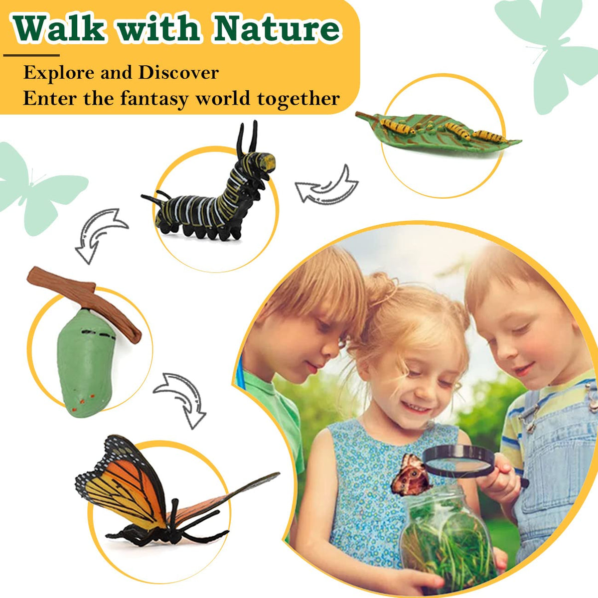 Life Cycle Learning Toys for Kids: Life Science Education Kits with Butterfly, Frog, Chicken, Mantis, Bee, Plants - 25 Pieces Animal Figurines Montessori Toys for Children Age 3 4 5 6 7 8+