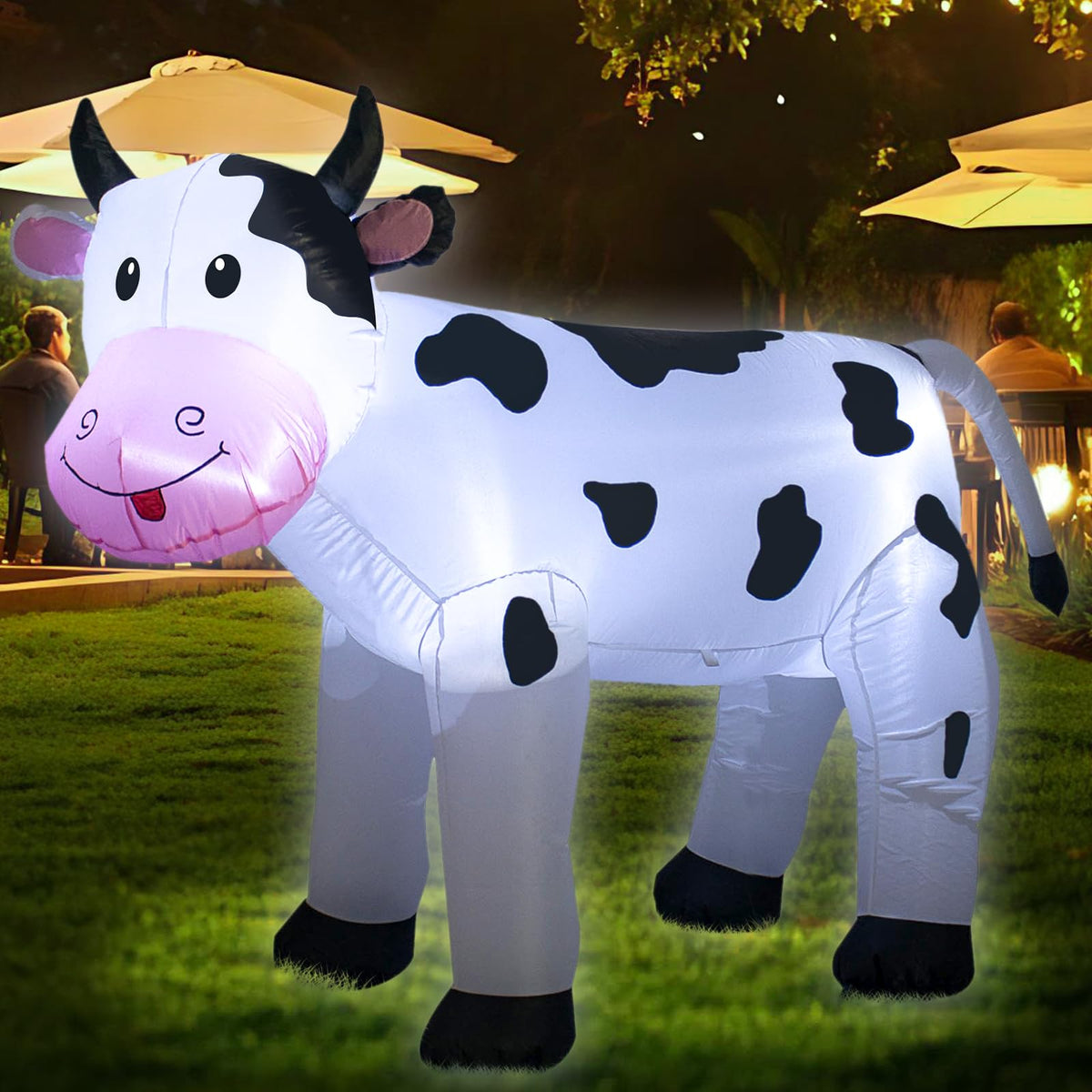 6FT Inflatable Cow Outdoor Decoration,Built-in LED Lights Indoor Outdoor Yard Lawn Ranch Blow Up Cute Animal Milk Cow,Christmas Holiday Display Spring Decorations for Garden Farm Themed Party