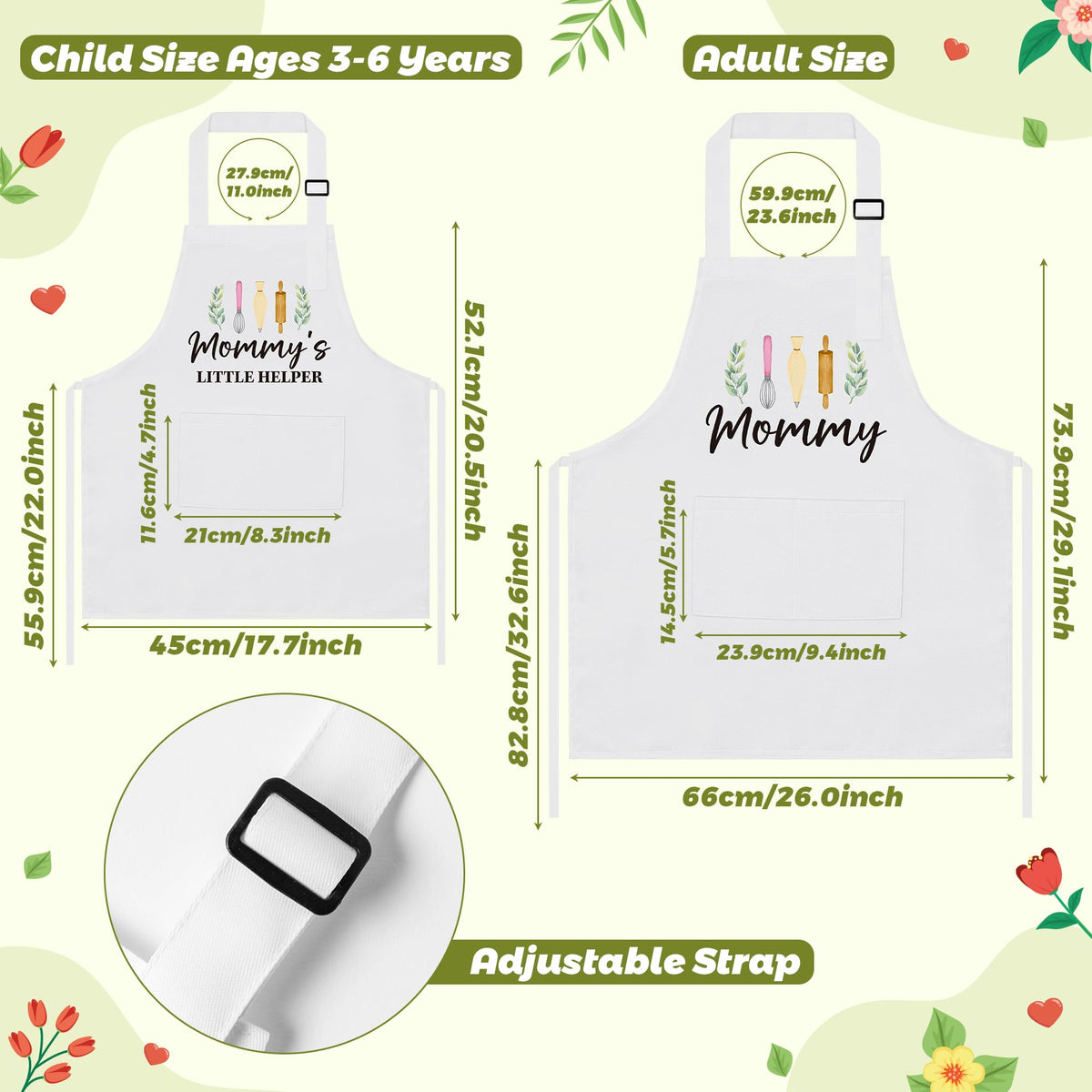 R HORSE 2Pcs Adults Kids Matching Apron Set, Mama and Me Adjustable Kitchen Apron with 2 Pockets, Mommy and Me Matching Outfits Mother’s Day Gift for Mom Women Daughter Cooking Baking Painting Gifts