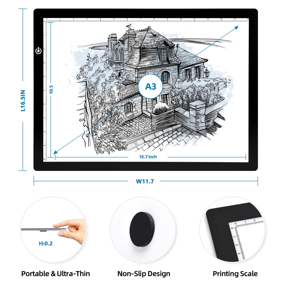 RTjoy A3 Slim LED Light Tracing Box Pad, Adjustable USB Powered Copy Board LED Tablet for Tattoo Transferring,DIY Drawing,Diamond Art,Sketching,Weeding Vinyl Craft