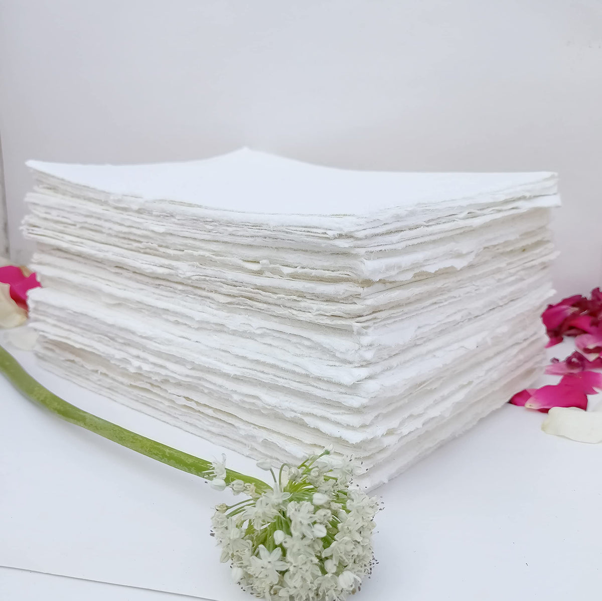 E-Tailor Handmade Cotton Paper Deckle Edge Loose Leaf Sheets 130 GSM Ivory White (5x7, Ivory-1-Pack of 50)
