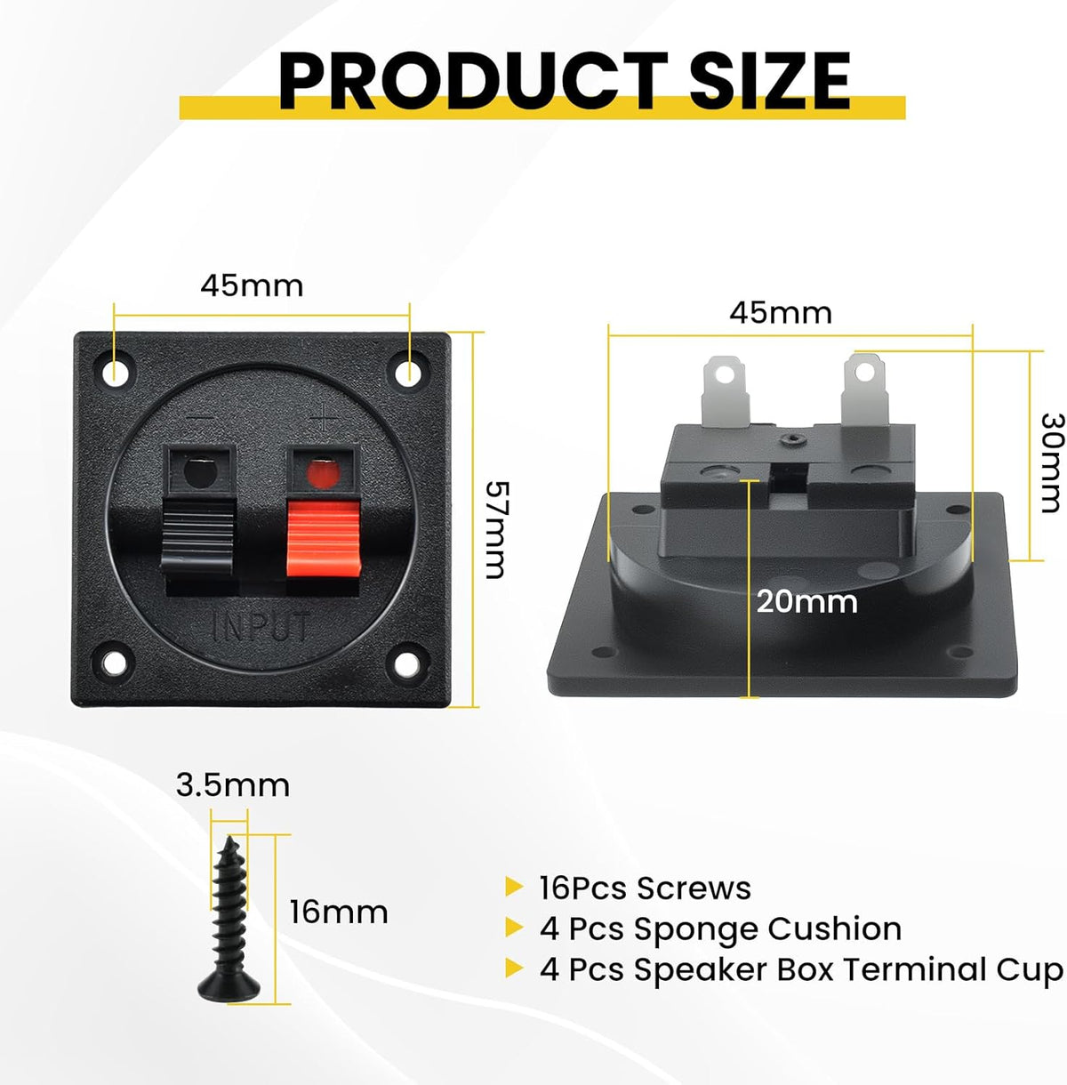 SATUY 4 2.2 2-Way Pcs Speaker Box Terminal Cup, Square Spring Subwoofer Box, Binding Post Cup Connector with Sponge