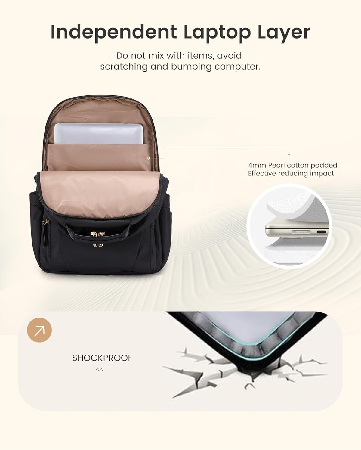 Backpack 15.6" Backpack LOVEVOOK Laptop for Women with Leather Trim & Tumbler Pockets, Work Purse, Travel Personal Item