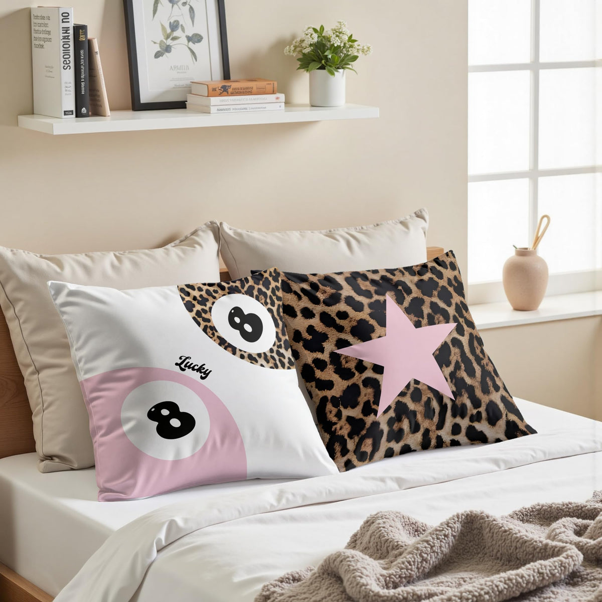 GTYNU Trendy Funky Cheetah Pink Y2K Luck 8 Ball Pillow Covers 18x18 Set of 2,Cheetah Leopard Lover Gifts for Women,Coquette Preppy Pillow Covers for Girls Room Dorm Apartment Decor
