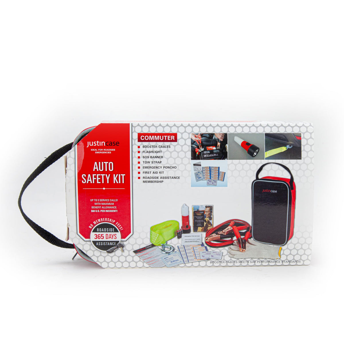 Justin Case Commuter Portable Roadside Emergency Car Kit with Heavy-Duty Jumper Cables & 365-Day Roadside Assistance