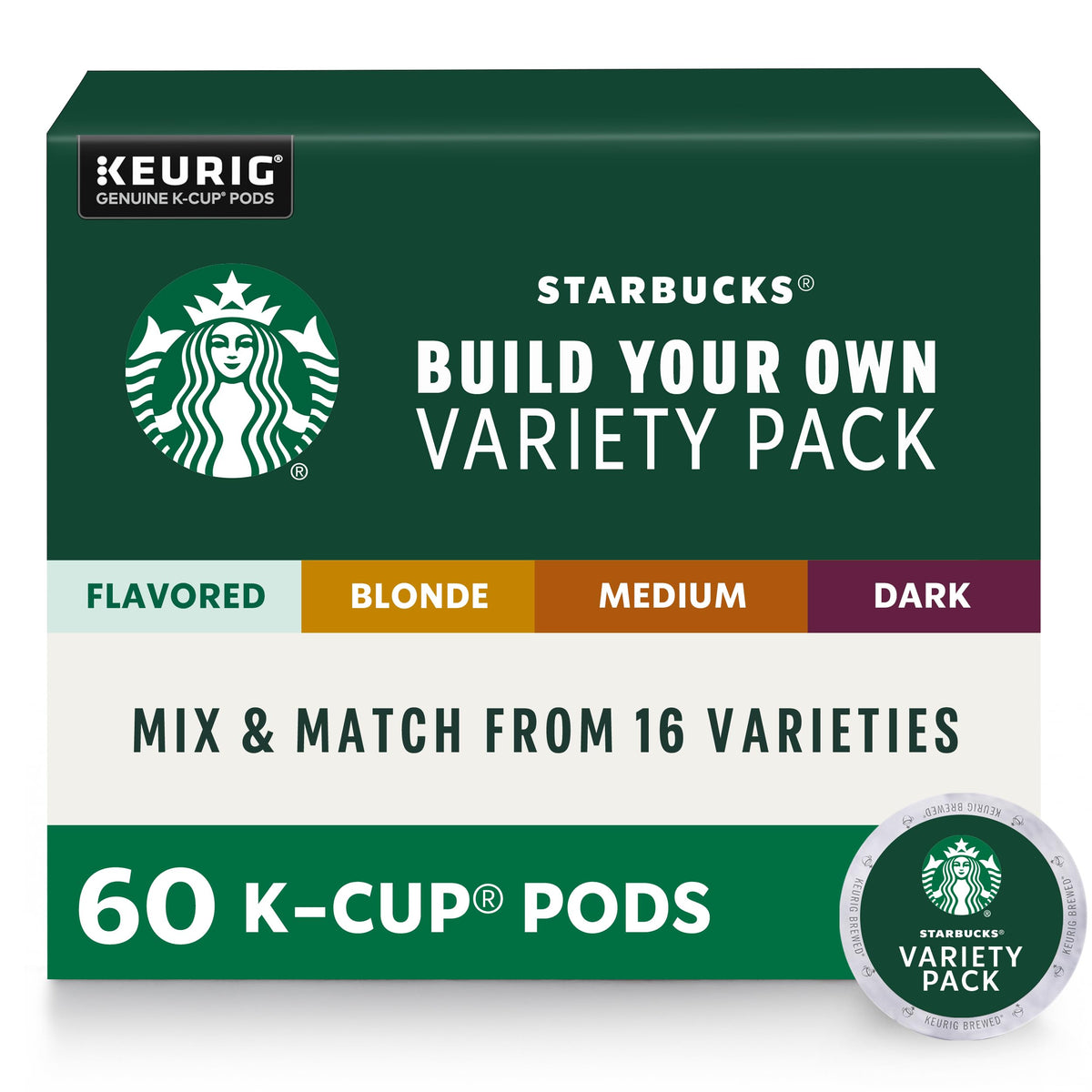 Starbucks K-Cup Coffee Pods, Custom Build Your Own Variety Pack, 60 Pods