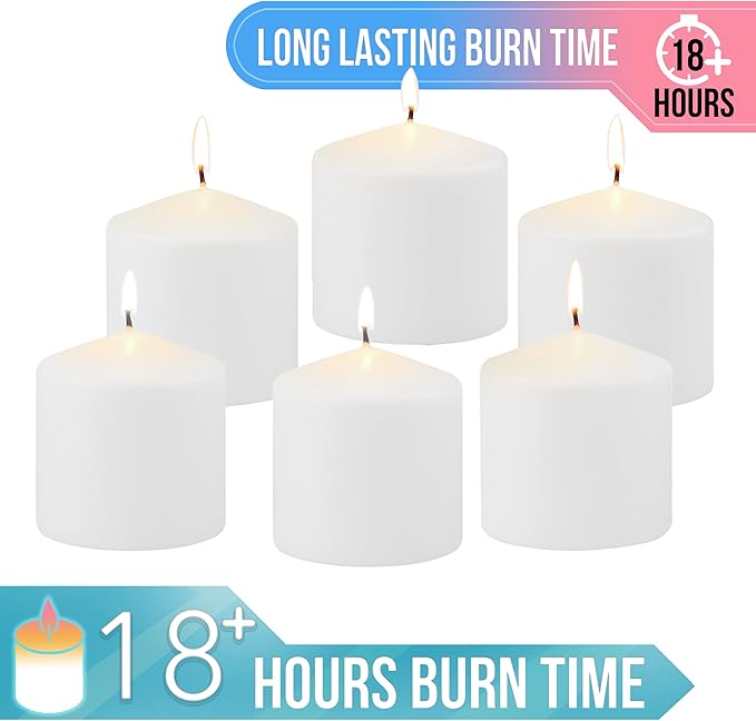 Stonebriar Unscented White Tall Pillar Candles, 18 Hour Burning Candle Pillars, Perfect for Decor, Weddings, Emergencies 3" X 3", 6 count