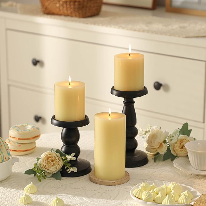 3x6 Inch Ivory Pillar Candles Set of 3-Decorative Unscented Pillar Candle, Long Burning Dripless Candles for Table Decor, Smokeless Large Pillar Candle for Wedding Table, Dinner