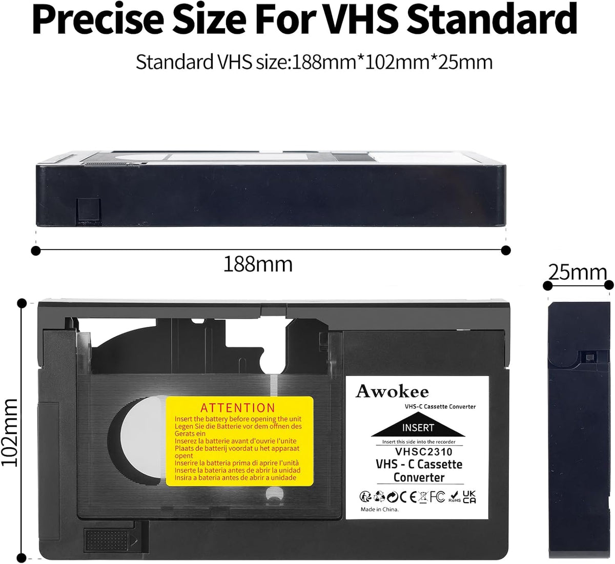 awokee Cassette Cassette 8mm Hi8) VHS-C Adapter Compatible with VHS-C SVHS Camcorders JVC RCA Panasonic Motorized VHS