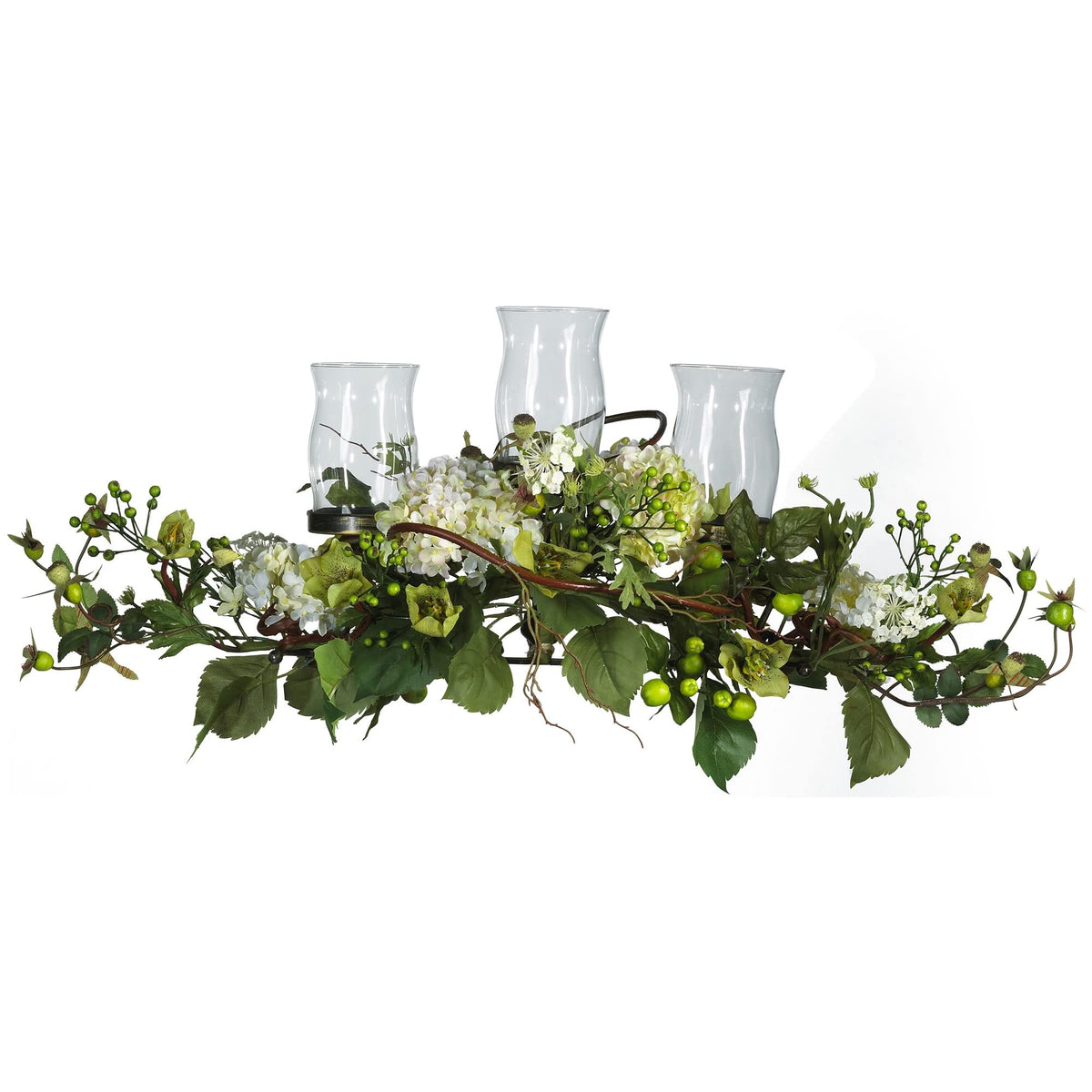Nearly Natural 4634-CR Hydrangea Triple Candleabrum Centerpiece, Cream 29" x 10.25" x 10.25"