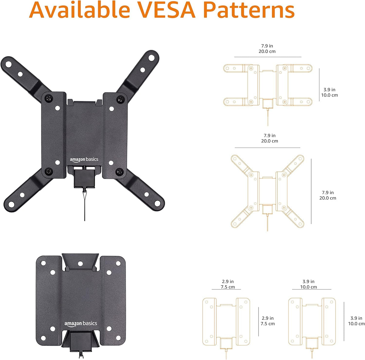 Amazon Basics 12" 40" 200x200, 40 lbs Fixed Flat TV Wall Mount, Low Profile, for to TVs, VESA Capacity