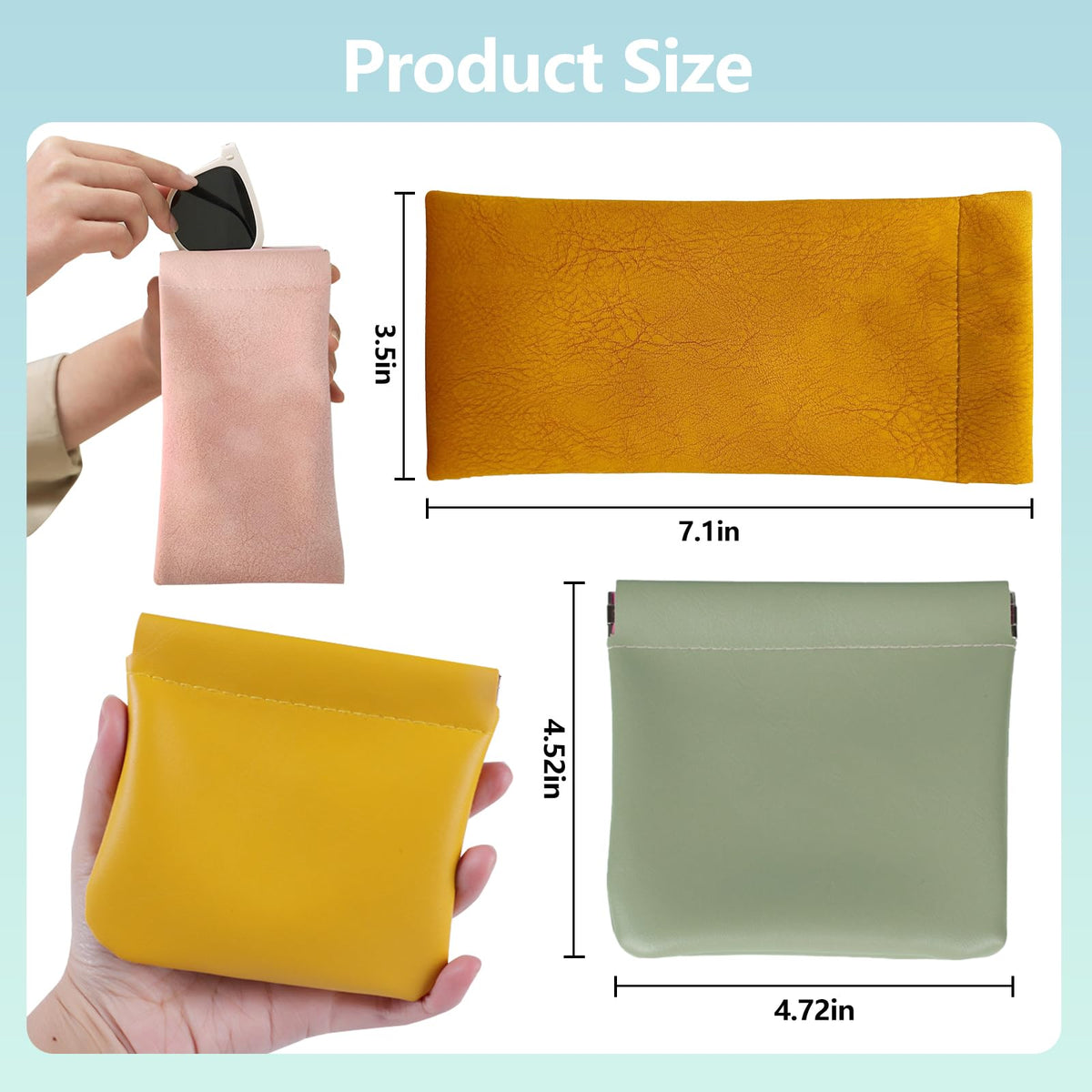 KJMYYXGS 10 pcs Personalized Snap Closure Leather Organizer Pouch for Purse Portable Jolly Wish Pouches Small No Zipper Self-Closing Lambskin Pocket Cosmetic Bag for Women
