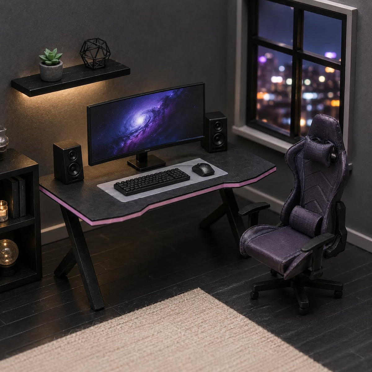LUOZZY 2 Pcs 1:12 Scale Miniature Dollhouse Gaming Desk and Chair Furniture Model for Scene Decorations