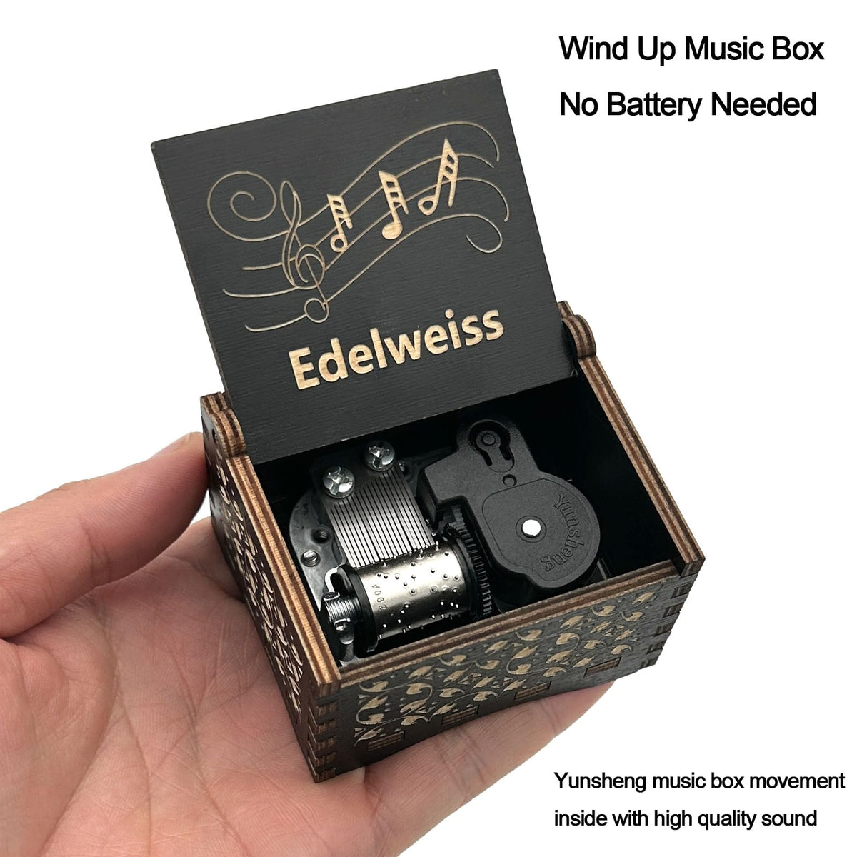 Pursuestar Edelweiss Wind Up Music Box, Vintage Engraved Wood Mechanism Musical Gifts for Birthday Mother's Day Valentine's Day Christmas Thanksgiving