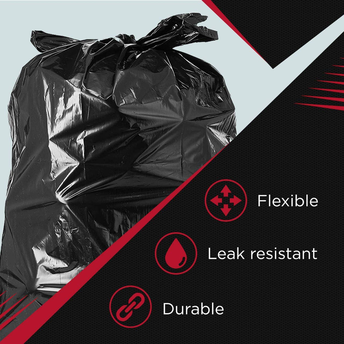 Tasker 55-60 Gallon Trash Bags Heavy Duty, (Value Pack 100 Bags w/Ties) Large Black Outdoor Trash Bags, Extra Large Trash Can Liners, 60 Gal, 55 Gal, 50 Gallon Trash Can Liner Capacity