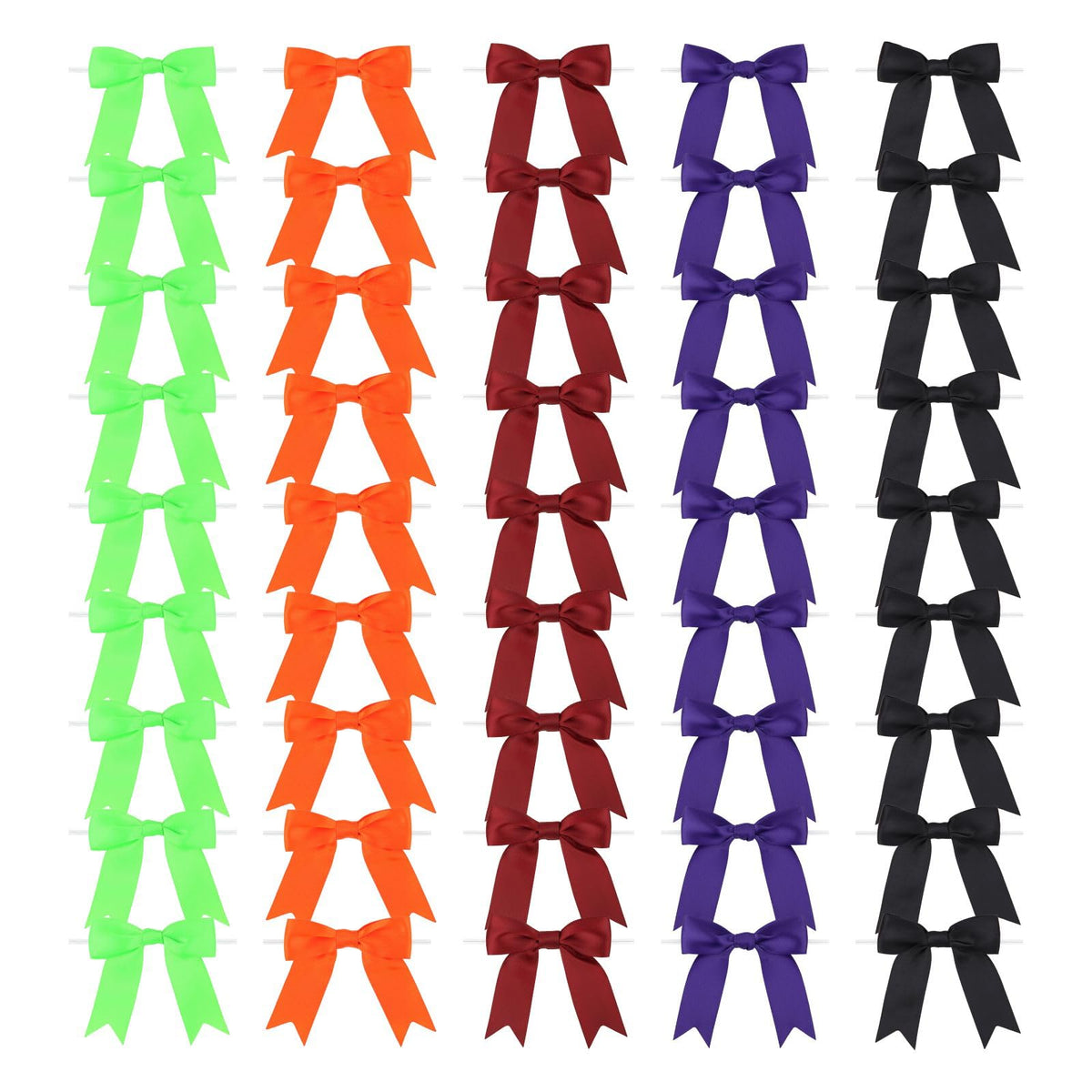 Meseey 50 Pcs Halloween Premade Satin Ribbon Bows with Twist Tie 3.5 Inch Pre-tie Treat Bag Bows for Halloween Thanksgiving Wreaths Party Favors Gift Wrapping (3.5 inch, Haloween)