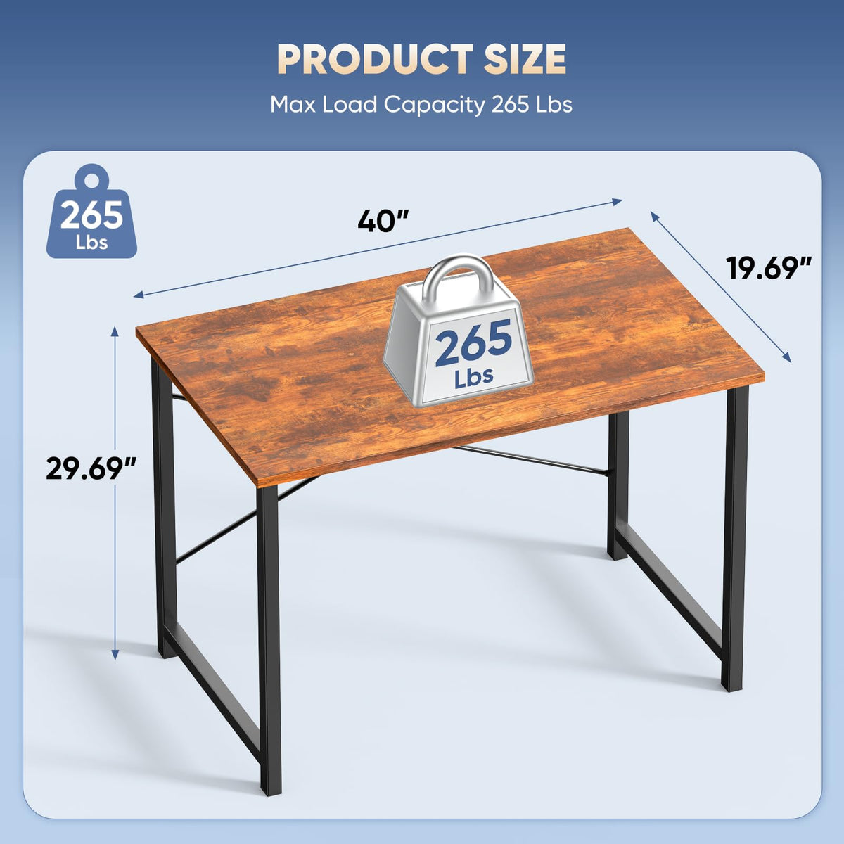 DUMOS 40 Inch Small Computer Desk Writing Gaming Study Work Desks for Bedroom Home Office with Metal Frame Simple Modern PC Table Workstation, Modern Brown