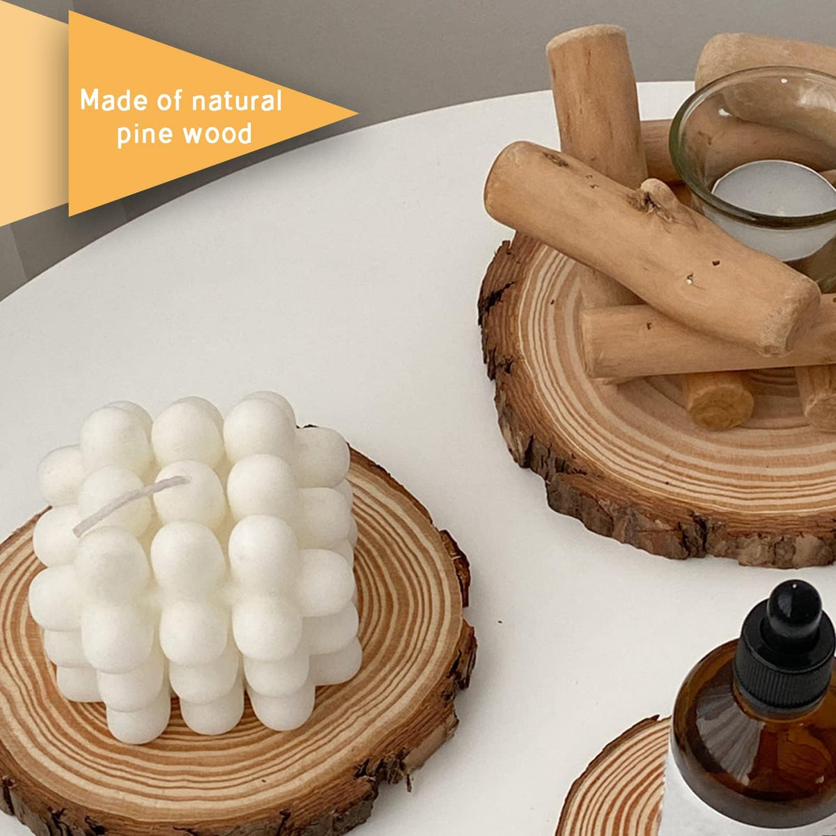 FSWCCK 17 PCS Unfinished Wood Slices for Centerpieces - 5.1-5.5 Inch,Round Natural Discs with Tree Bark, Wooden Cookies Circles for Crafts Christmas Ornaments, Rustic Wedding Decor,Table Decoration