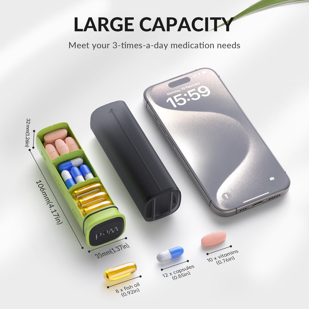 KOVIUU Weekly Pill Organizer 3X a Day, Detachable Pill Box 7 Day, Large 3 Times Daily Pill Case, Travel Pill Container Holder, Week Medication Dispenser Pillbox for Vitamin Supplement Medicine, Black