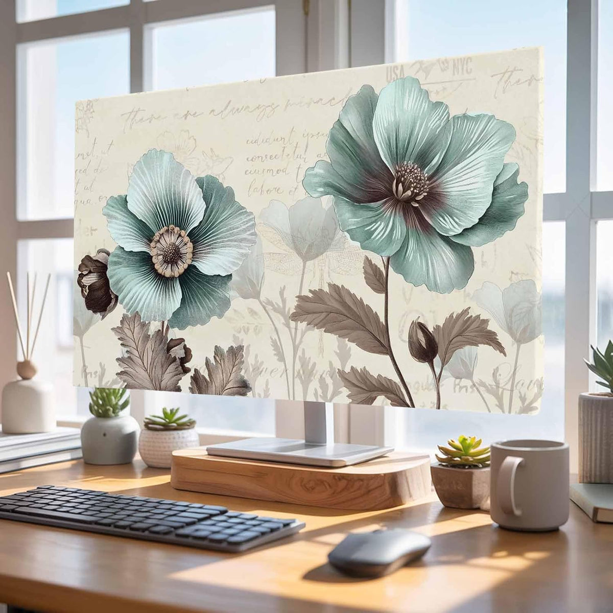 Yukro 85 Inch, 74"x42" Victorian Style Indoor TV Dust Cover, Vintage Blue Flowers Broccoli Elastic TV Dustproof Cover
