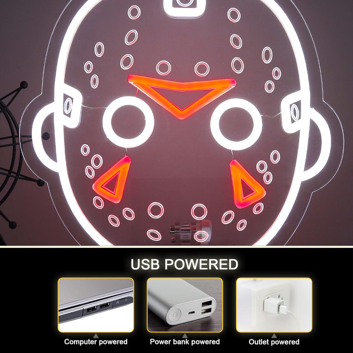 TOPQUALI Horror Movies Neon Signs For Wall Decor, Dimmable Friday The 13th Led Light Up Signs for Room Bar Man Cave Movie Night Party Halloween Decorations Gifts 12.2 * 12.5 inch