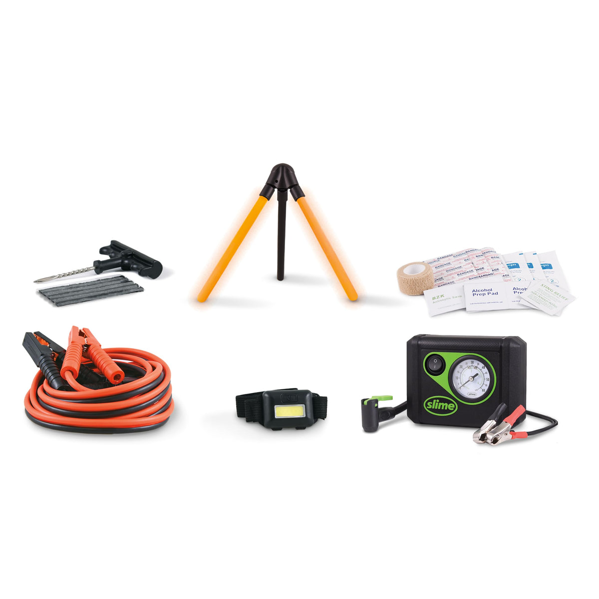 Slime 50161 Emergency Roadside Kit with Flat tire Repair and Booster Cables for Moto/Off-Road