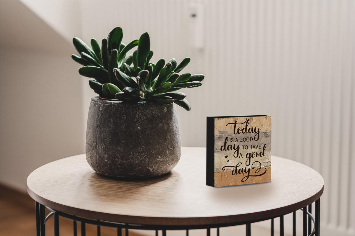 Positive Desk Decor Inspirational Gifts, Today is a Good Day to Have a Good Day Wood Sign 5 x 5 Inch, Motivational Office Farmhouse Affirmation Gift