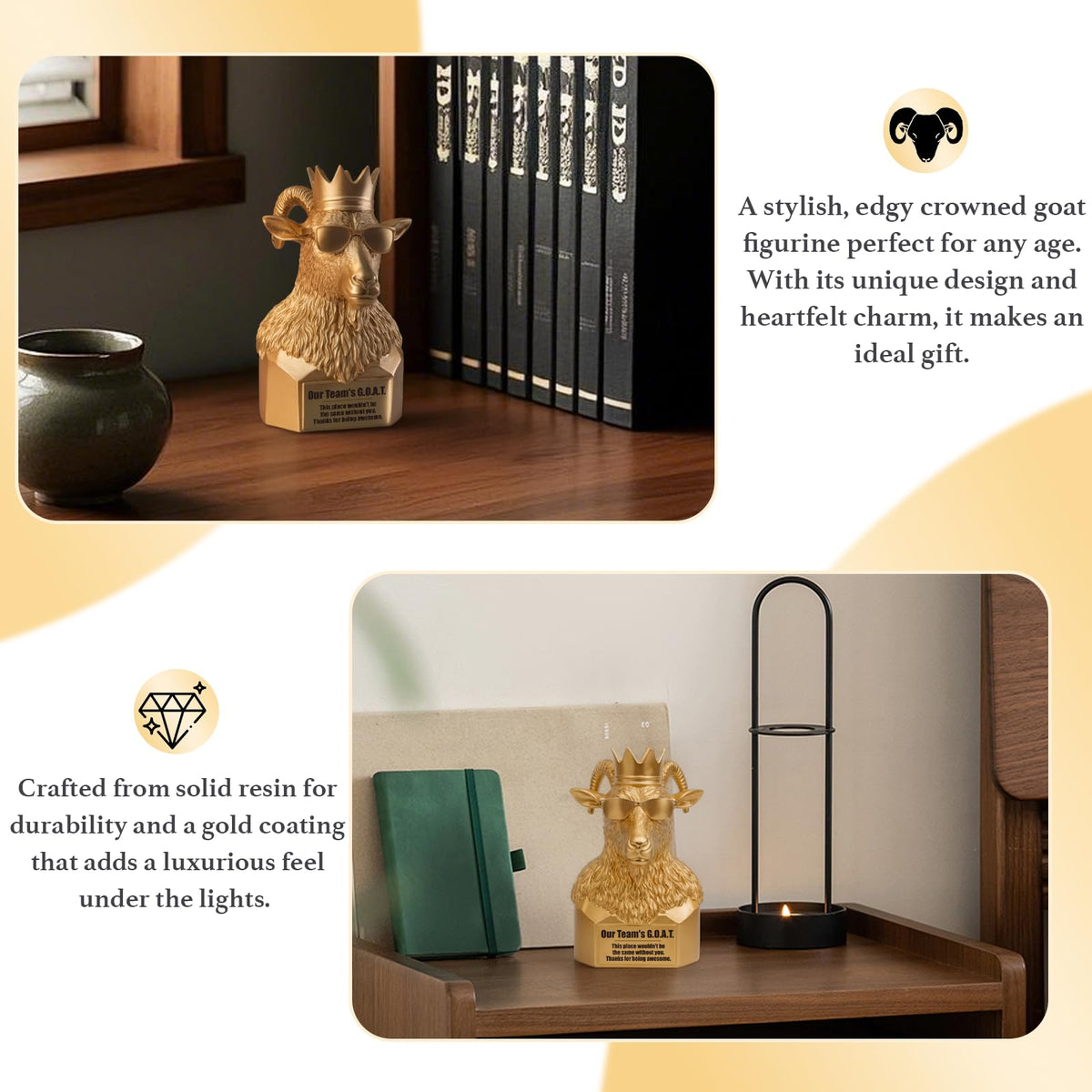 FRBFRB Staff Appreciation Gifts for Coworkers, Employees - Our Team's G.O.A.T. Gold Statue | Thank You Gifts for Women, Admin Professional Day, Work Bestie Farewell, Office Decor - 6.7"
