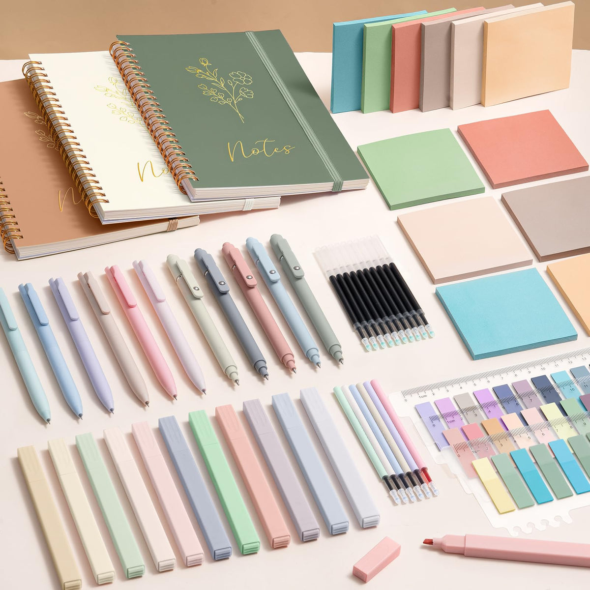 58PCS Aesthetic School Supplies, Cute College Ruled A5 Spiral Notebook Stationary Set Back to School Supplies Bible Study Kit Office College Essentials with Pastel Highlighters for Women Student Girls