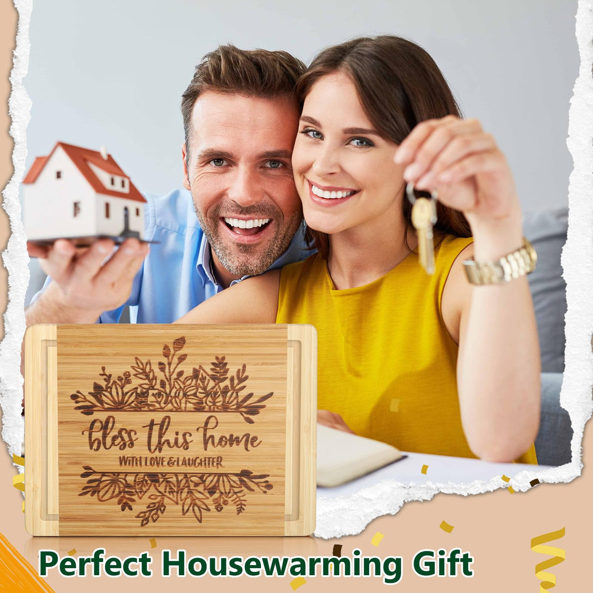 House Warming Gifts New Home, Engraved Cutting Board Housewarming Gifts, New Home Gift Ideas for New Homeowner, New House Gifts for Women Men Couple Neighbor Friend Family - Bless This Home
