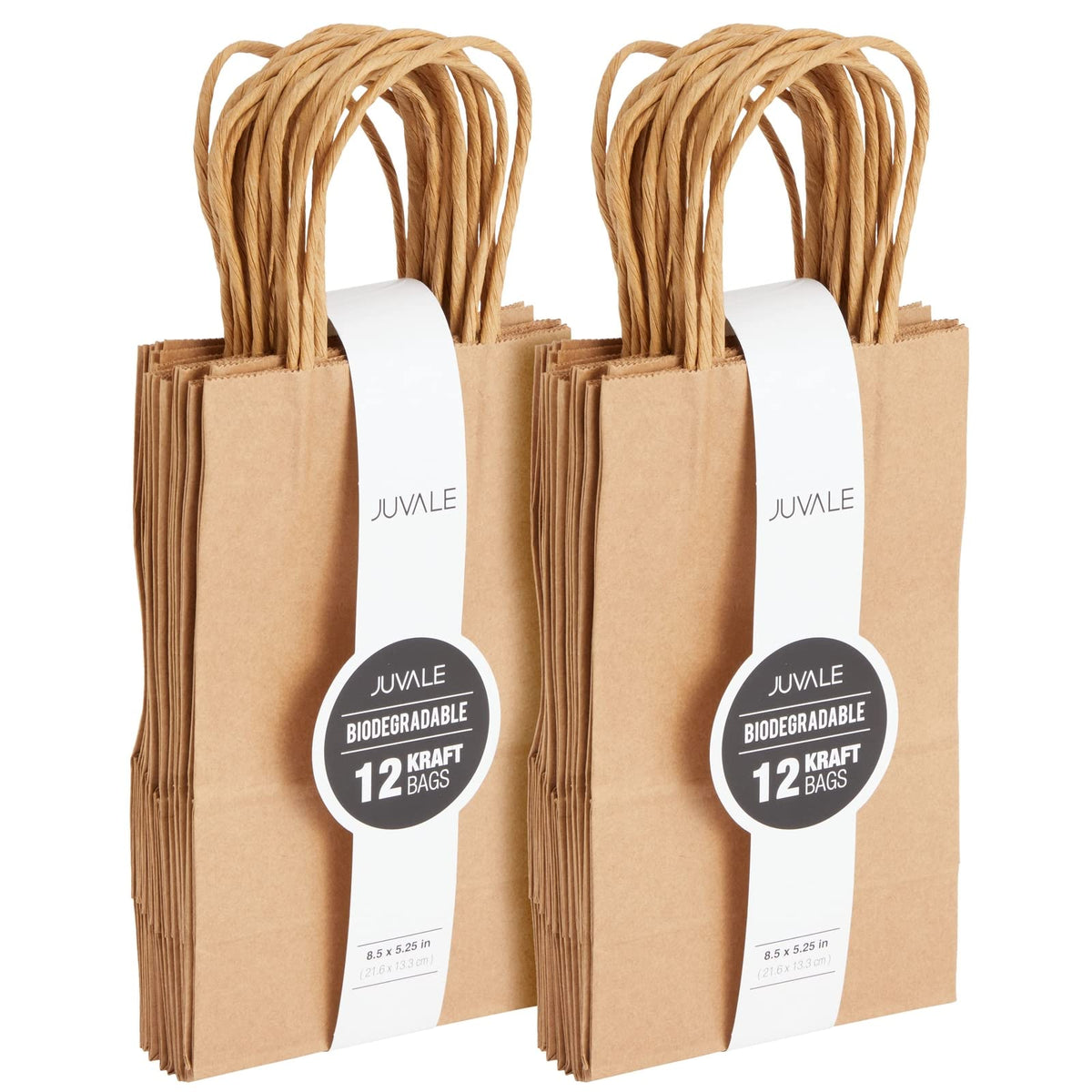 Juvale Brown Paper Gift Bags with Handles - 24-Pack - 5.3 x 3 x 8.5 in - Reusable Grocery & Retail Shopping Totes - Party Favor & Goodie Bags