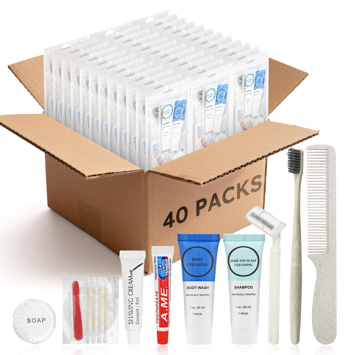 Toiletry Kits Homeless Personal Hygiene Care Package Kits Supplies In Bulk, Disposable Travel Size Essential Women Men Toiletries Set for Hotel,Charity,Camping,Travel (7.1 Inch, 40, Count)