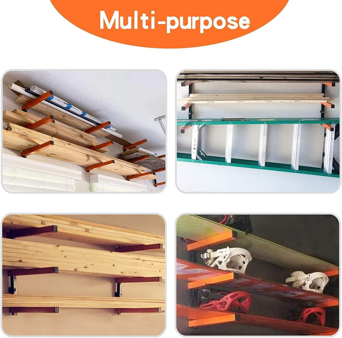Ultrawall Wall Mount Wood Organizer and Lumber Storage Metal Rack for Shed, Workshop, Garage with 3-Level (Black-4 Pack)