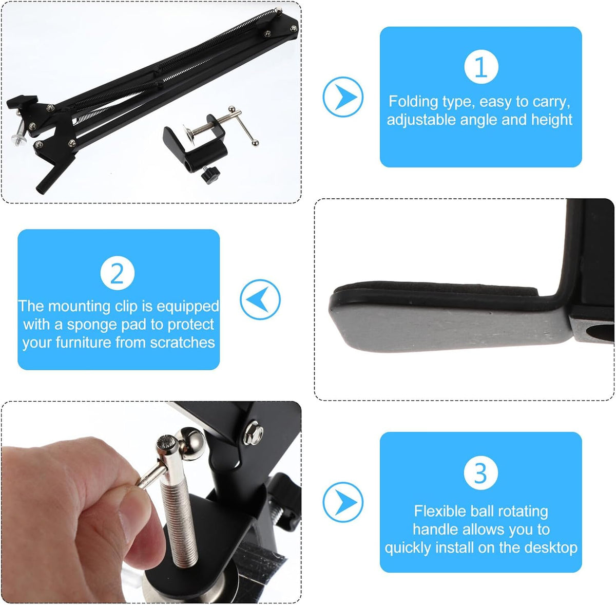 Alipis 1/4 Metal Webcam Stand Scissor Arm Desktop Camera Clamp Mount with Screw for Live Streaming and Video Recording