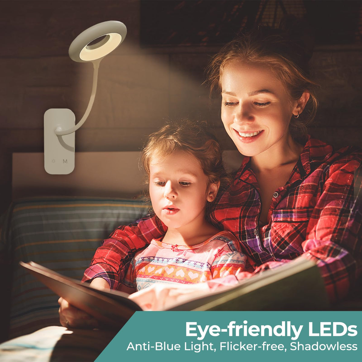 CUHIOY Clip on Reading Light for Bed Headboard, Rechargeable Battery Clamp on Bunk Bed Light, 5 Colors 5 Brightness Flexible Neck Desk Lamp, Eye Protect LED Touch Control Book Lights at Night for Kids