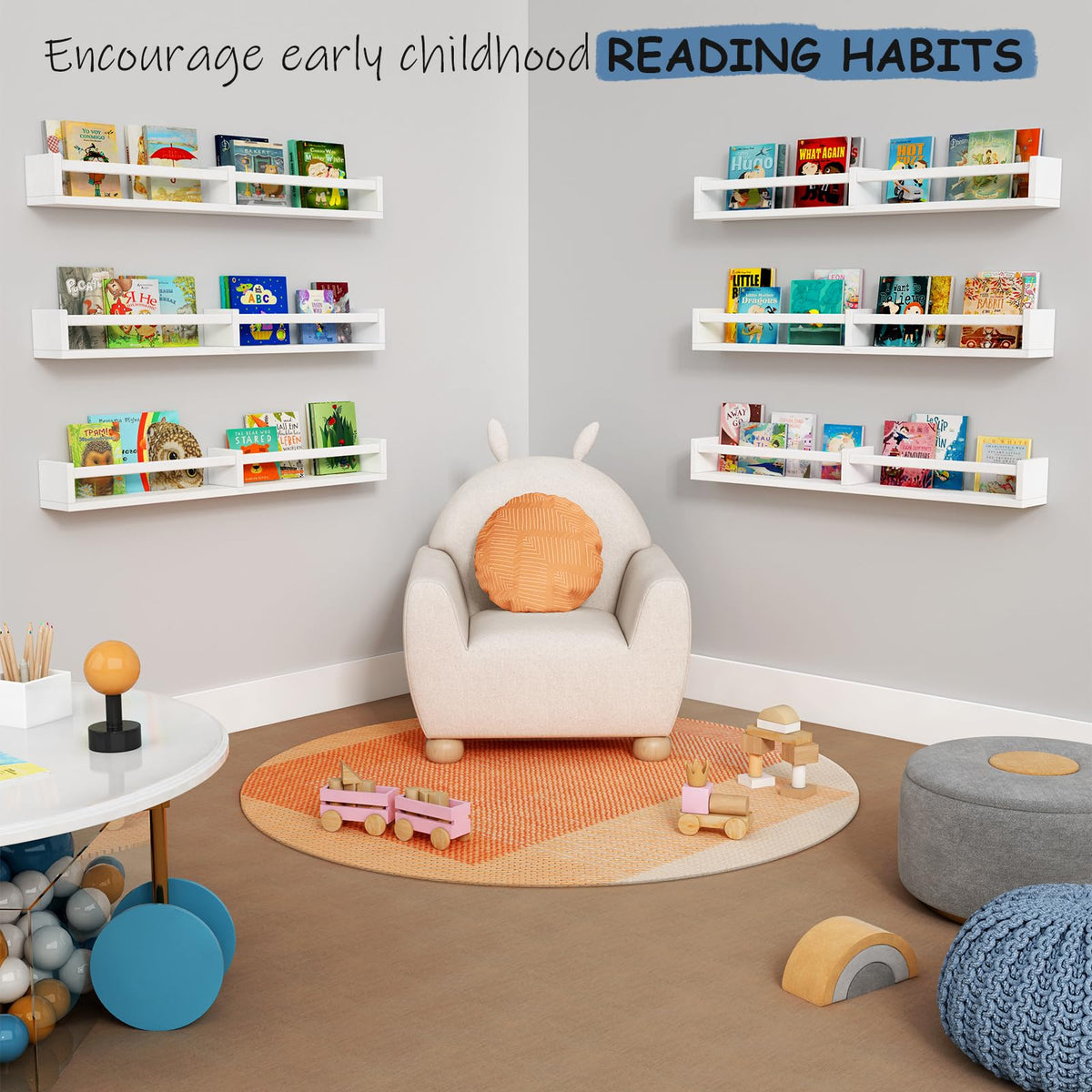 Harwaya Large Nursery Book Shelves Wall Mounted for Kids Room, White Floating Nursery Bookshelf for Baby Girls Boys Bedroom, Toddler Kid Book Shelf for Classroom Library (32 Inch Long Set of 3)