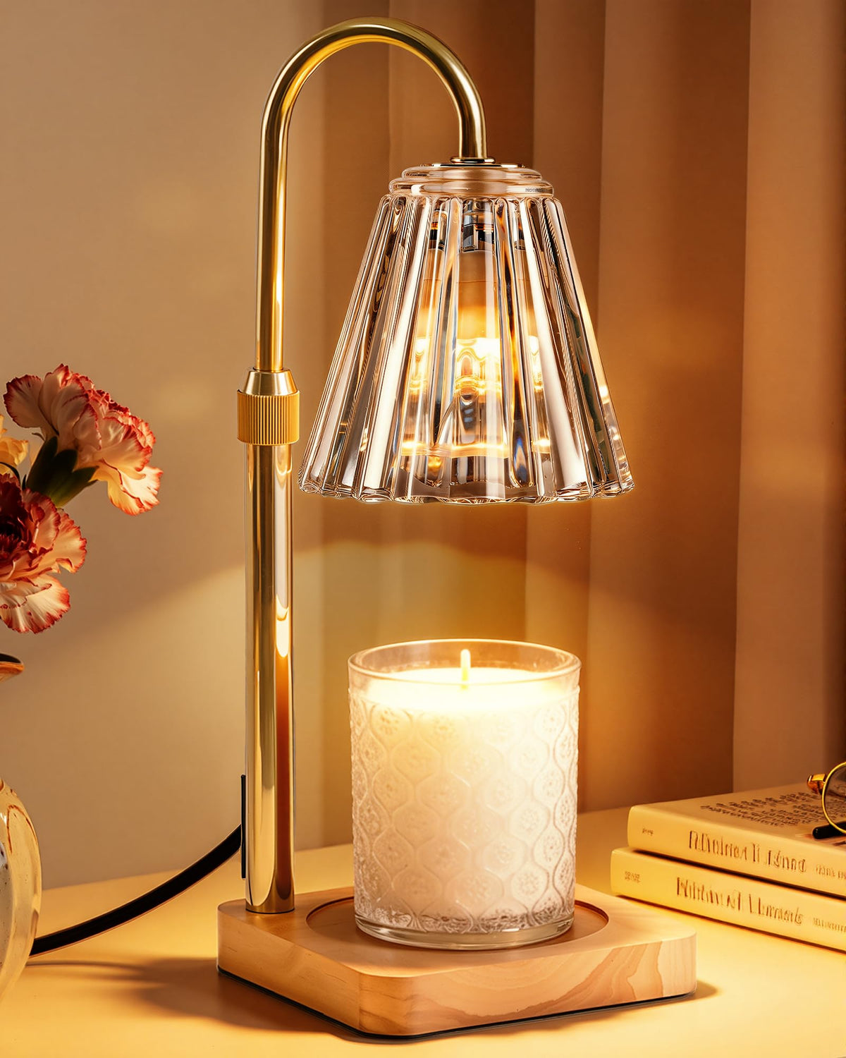 Marycele Candle Warmer Lamp with Timer & Dimmer - Mothers Day Gifts for Women Mom Her, Aesthetic Office Home Decor, Adjustable Height Wax Melter for Candle Jar & 3-Wick Candles (2 Bulbs Included)